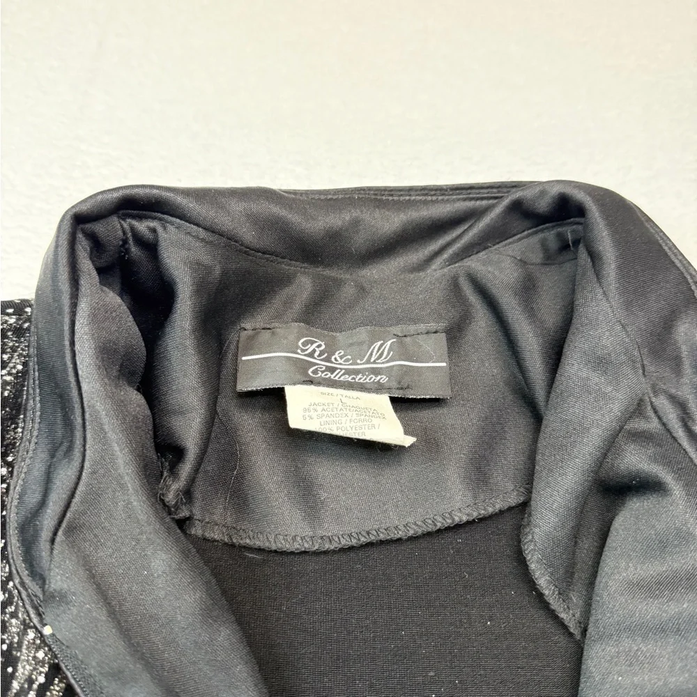 R&M Richards Black Blazer with Textured Floral Design